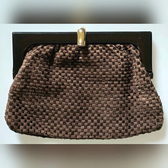 Handbags - Vintage 70's Brown Italian Suede Leather Clutch with Lucite Frame  Made in Italy